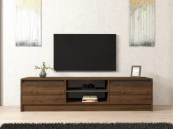 Mobile Porta tv Marrone Noce Nero Antracite un Ripiano 2 Ante 180x40x45h cm, 4 Vani - Lurani