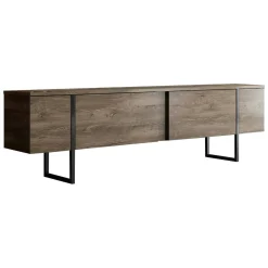 Mobili Porta Tv|Salotto > Dmora Mobile Porta tv Marrone Noce Nero Cassetti un Ripiano 180x30x50h cm, 2 Ante - Abishia Nero, Marrone Noce