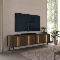 Mobile Porta tv Marrone Noce Nero un Ripiano 4 Ante 183x40x54h cm, con led - Kafami