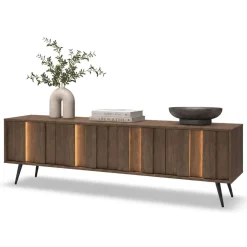 Mobile Porta tv Marrone Noce Nero un Ripiano 4 Ante 183x40x54h cm, con led - Kafami