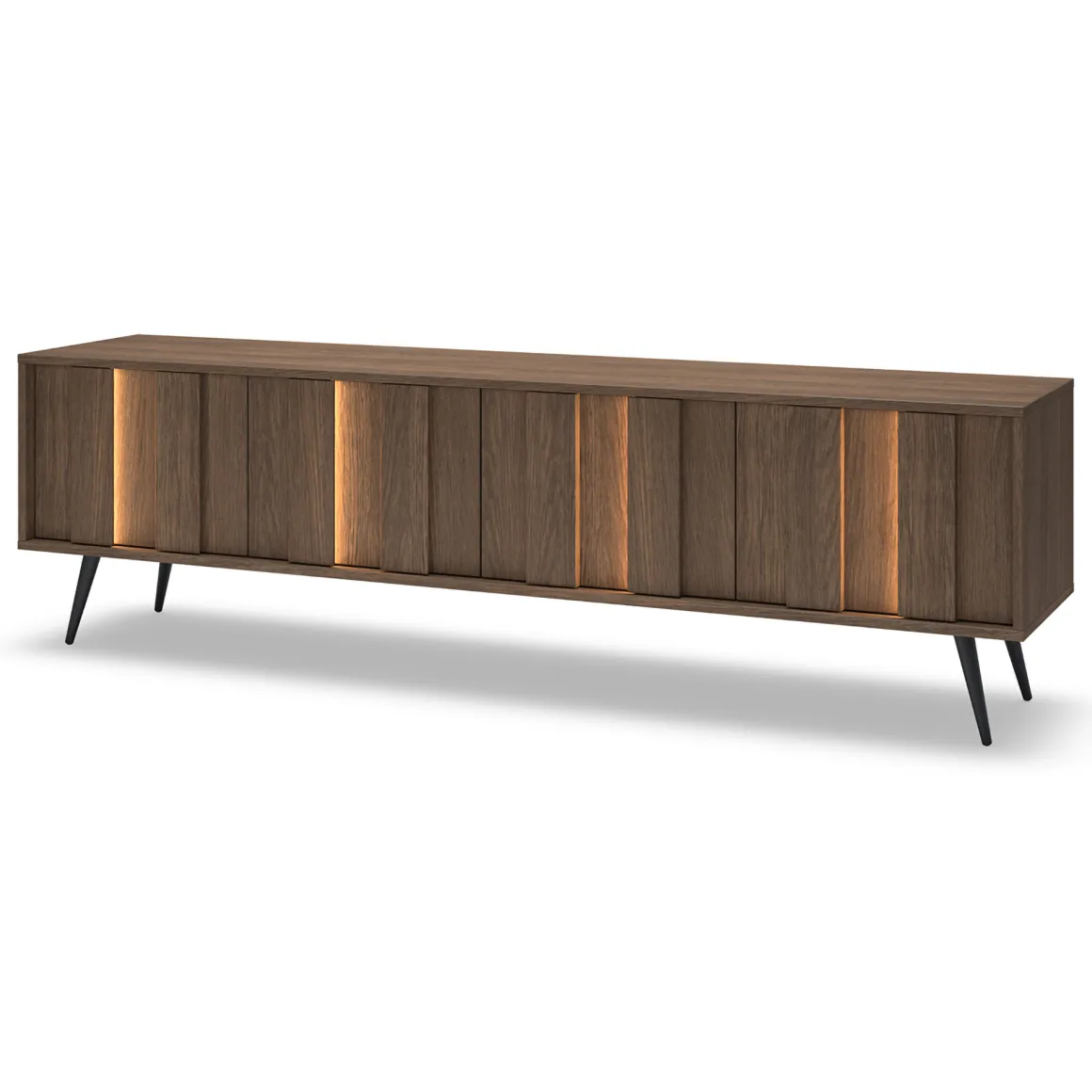 Mobile Porta tv Marrone Noce Nero un Ripiano 4 Ante 183x40x54h cm, con led - Kafami