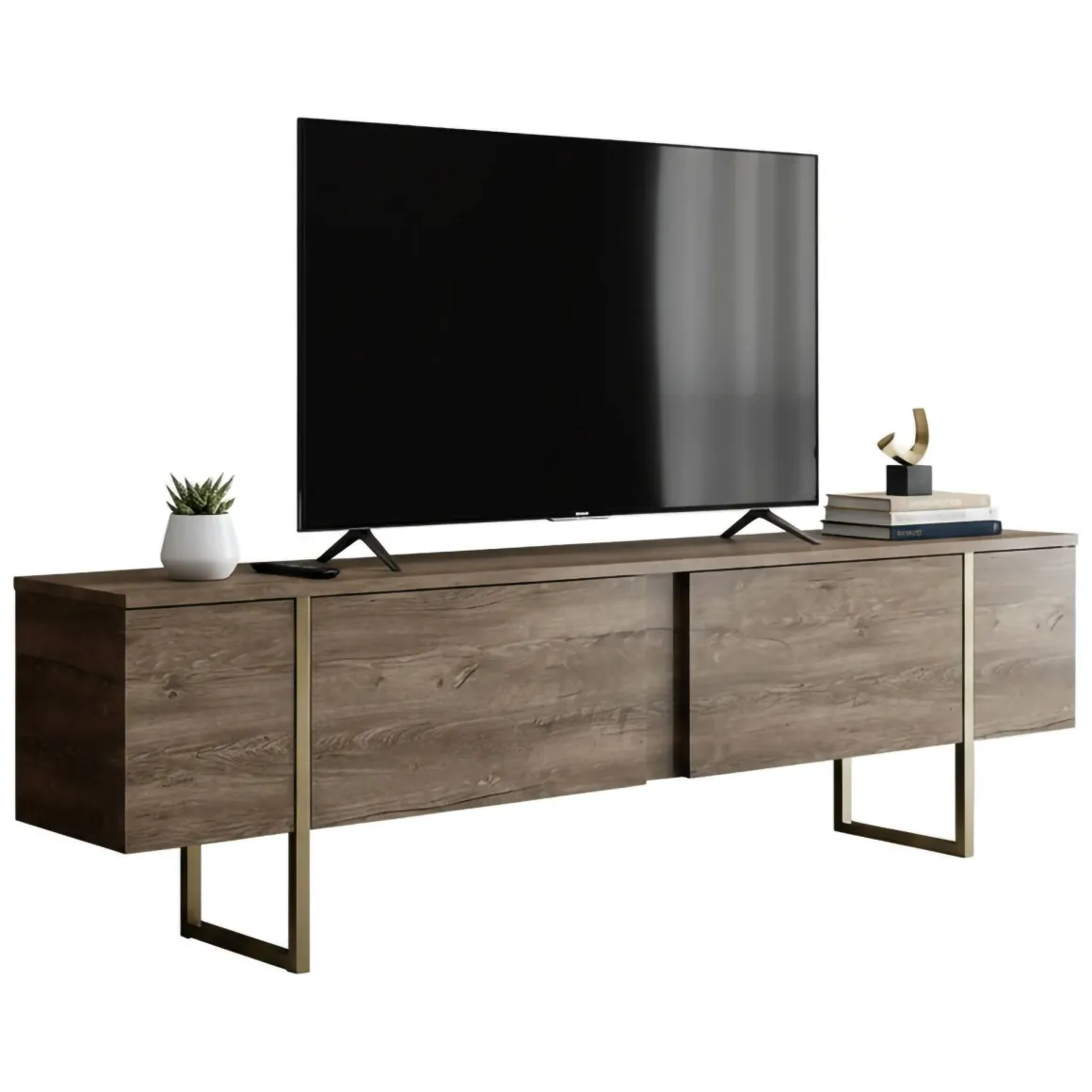 Mobile Porta tv Marrone Noce oro Cassetti un Ripiano 180x30x50h cm, 2 Ante - Abishia