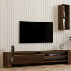Mobile Porta tv Marrone Noce 2 Ripiani Apertura a Ribalta 160x27x33h cm, Un'anta - Cuorgne