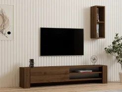 Mobile Porta tv Marrone Noce 2 Ripiani Apertura a Ribalta 160x27x33h cm, Un'anta - Cuorgne