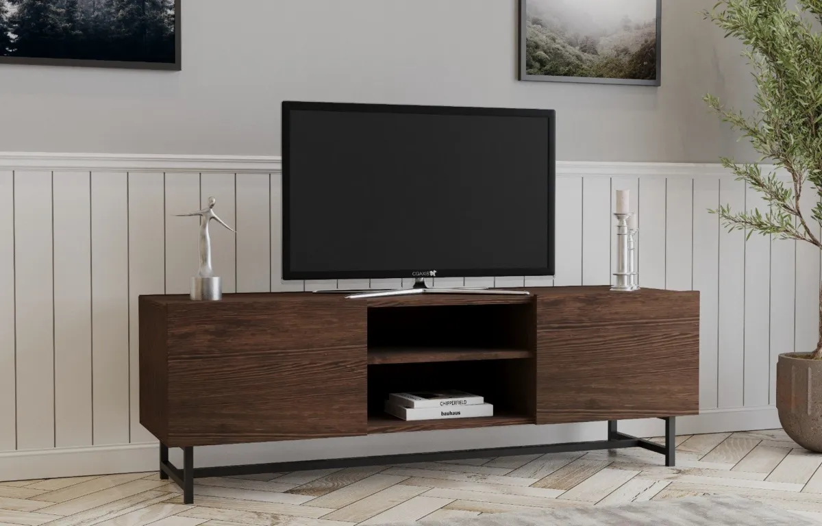 Mobili Porta Tv > Dmora Mobile Porta tv 3 Ripiani 2 Ante 150x41x50h cm, 6 Vani - Monno Marrone Noce