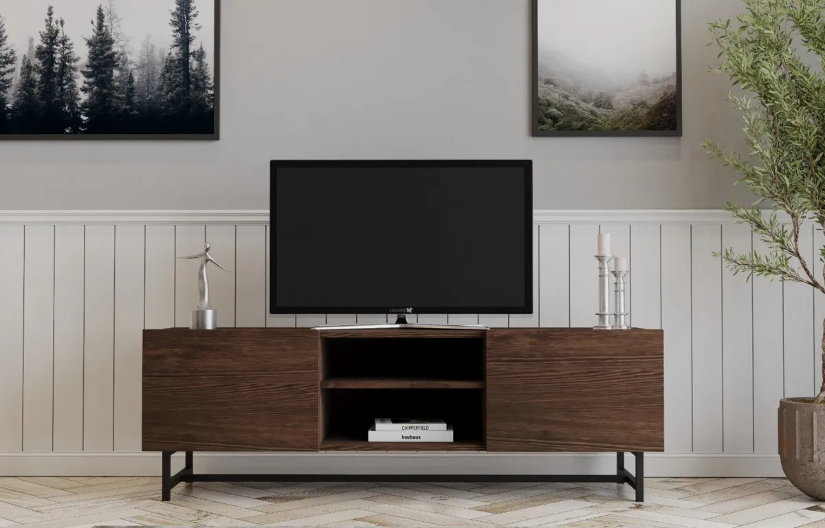 Mobili Porta Tv > Dmora Mobile Porta tv 3 Ripiani 2 Ante 150x41x50h cm, 6 Vani - Monno Marrone Noce