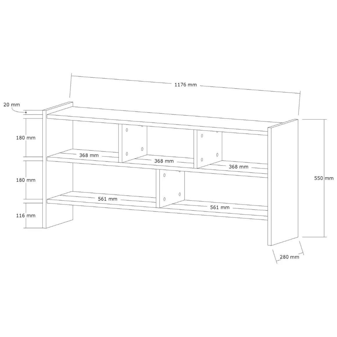 Mobile Porta tv Marrone Noce 5 Ripiani 5 Vani 118x28x55h cm, Peso Supportato 40 kg - Loreglia