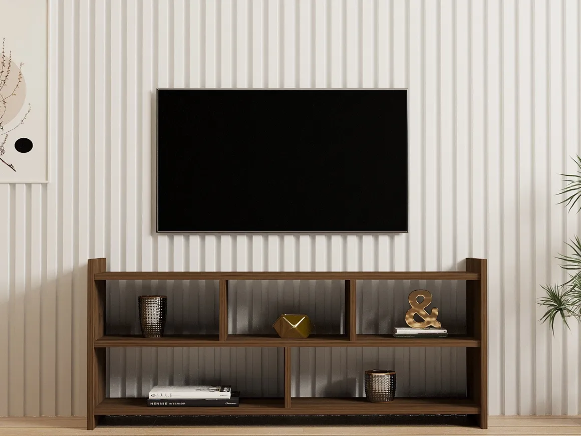 Mobile Porta tv Marrone Noce 5 Ripiani 5 Vani 118x28x55h cm, Peso Supportato 40 kg - Loreglia