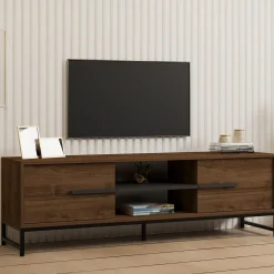 Mobili Porta Tv > Dmora Mobile Porta tv un Ripiano 2 Ante 160x40x50h cm, 4 Vani - Cinaglio Marrone Noce