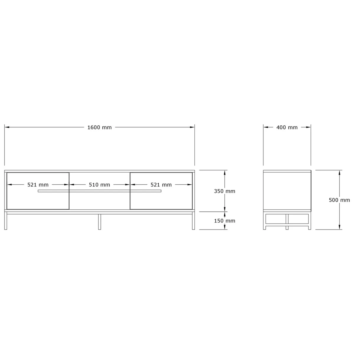 Mobili Porta Tv > Dmora Mobile Porta tv un Ripiano 2 Ante 160x40x50h cm, 4 Vani - Cinaglio Marrone Noce