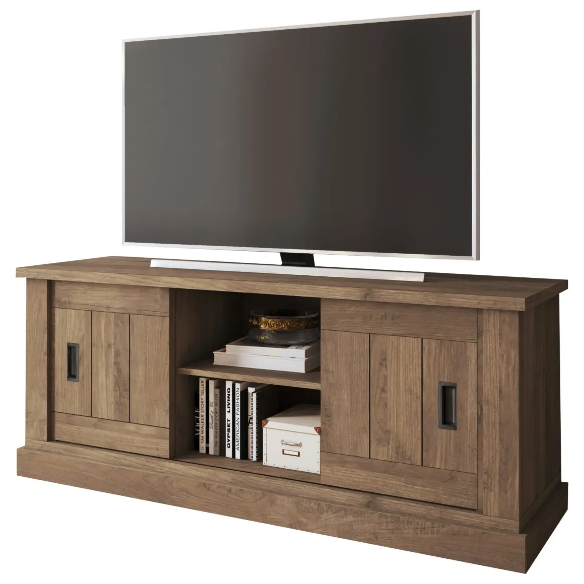 Mobile Porta tv Marrone Noce un Ripiano 2 Ante 45x46x60h cm, 4 Vani - Mesola