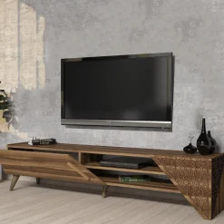 Mobile Porta tv Marrone Noce un Ripiano Un'anta 180x40x37h cm, 3 Vani - Campli