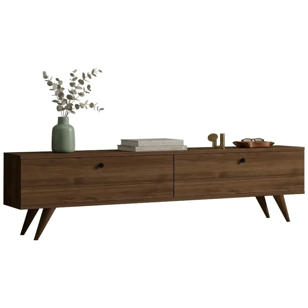 Mobili Porta Tv > Dmora Mobile Porta tv 2 Vani 2 Ante 160x25x40h cm, Apertura a Ribalta - Atestino Marrone Noce