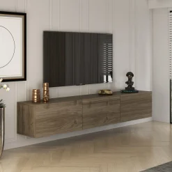 Mobile Porta tv Marrone Noce 3 Vani 3 Ante 150x32x30h cm, Apertura a Ribalta - Saonara
