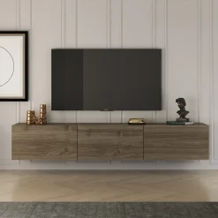 Mobile Porta tv Marrone Noce 3 Vani 3 Ante 150x32x30h cm, Apertura a Ribalta - Saonara