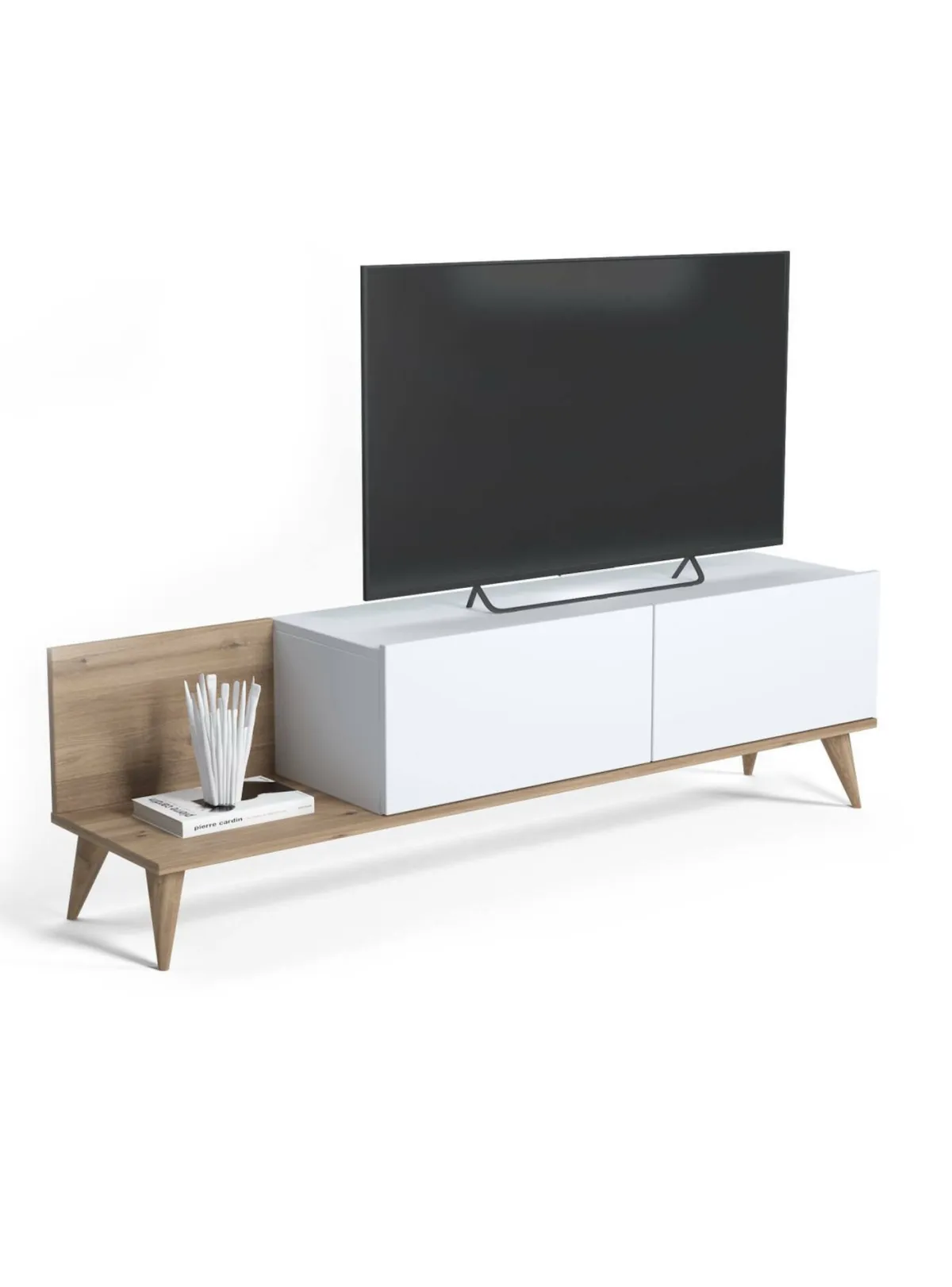 Mobili Porta Tv > Dmora Mobile Porta tv 2 Ante Apertura a Ribalta 152x43x35h cm, Chiusura a Ribalta Marrone Quercia
