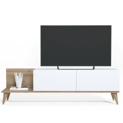 Mobili Porta Tv > Dmora Mobile Porta tv 2 Ante Apertura a Ribalta 152x43x35h cm, Chiusura a Ribalta Marrone Quercia