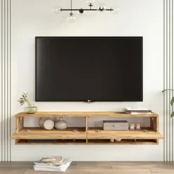 Mobili Porta Tv > Dmora Mobile Porta tv 3 Ripiani Apertura Maniglia 182x44x63h cm, 6 Vani - Vergonte Marrone Quercia