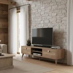 Mobili Porta Tv > Dmora Mobile Porta tv un Ripiano Apertura Maniglia 182x44x63h cm, 2 Vani - Silea Marrone Quercia