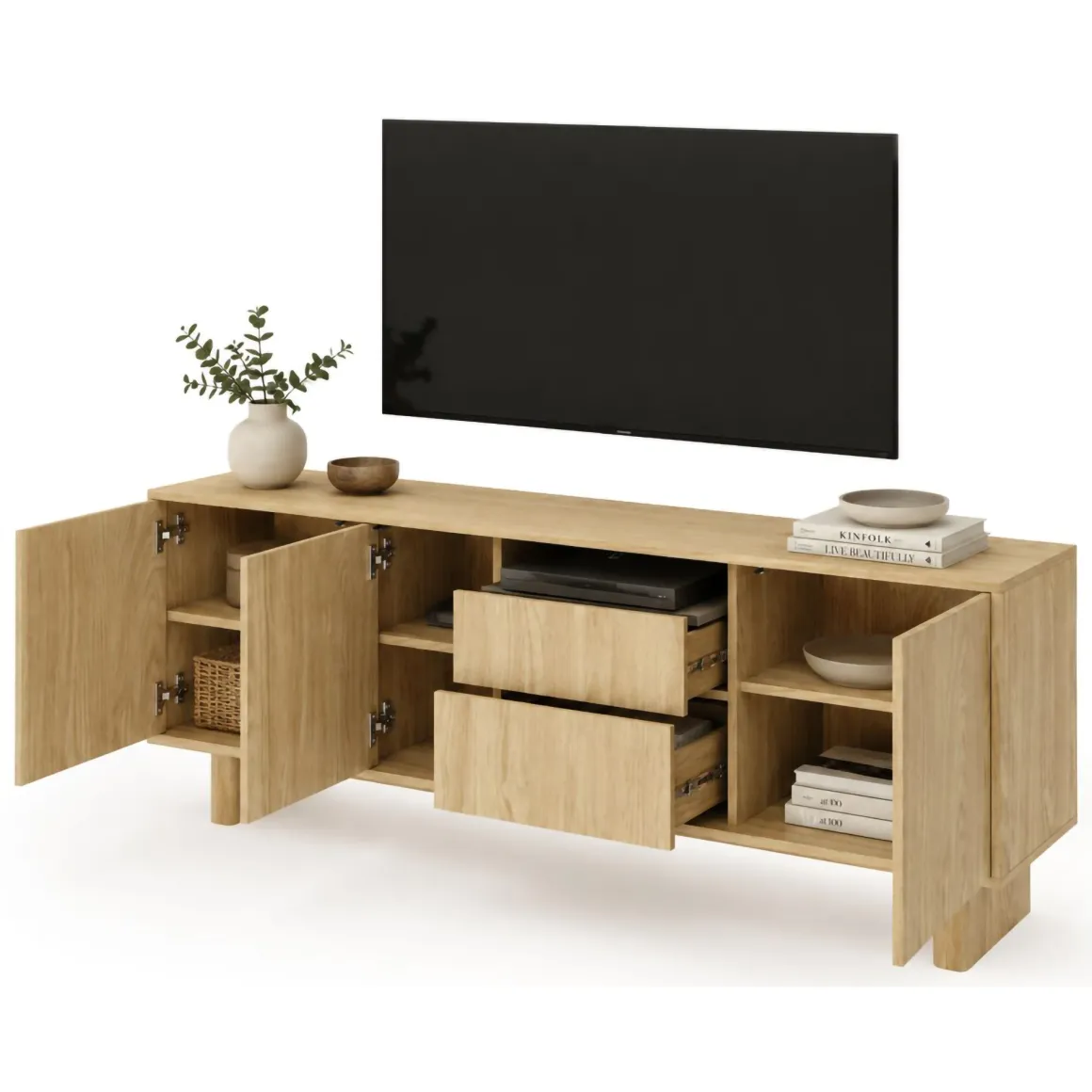 Mobili Porta Tv > Dmora Mobile Porta tv 2 Ripiani 2 Ante 141x30x31h cm, 4 Vani - Olmi Marrone Rovere