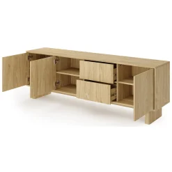 Mobili Porta Tv > Dmora Mobile Porta tv 2 Ripiani 2 Ante 141x30x31h cm, 4 Vani - Olmi Marrone Rovere