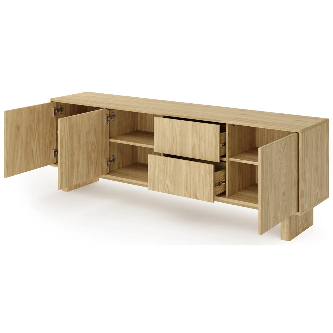 Mobili Porta Tv > Dmora Mobile Porta tv 2 Ripiani 2 Ante 141x30x31h cm, 4 Vani - Olmi Marrone Rovere