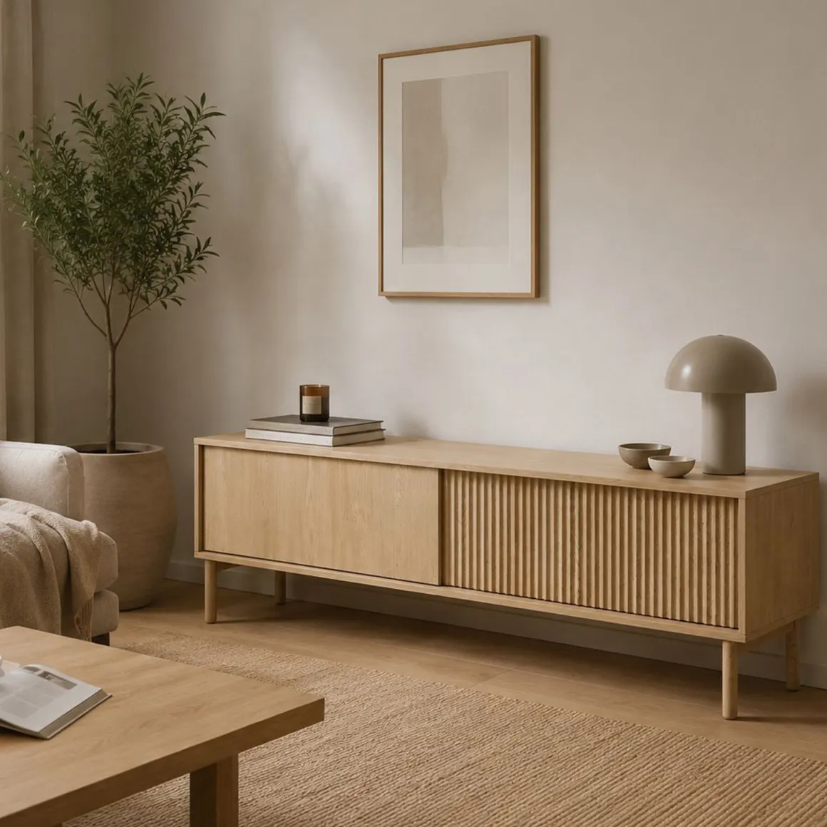 Mobili Porta Tv > Dmora Mobile Porta tv 2 Ripiani 2 Ante 180x47x35h cm, 4 Vani - Cantoira Marrone Rovere