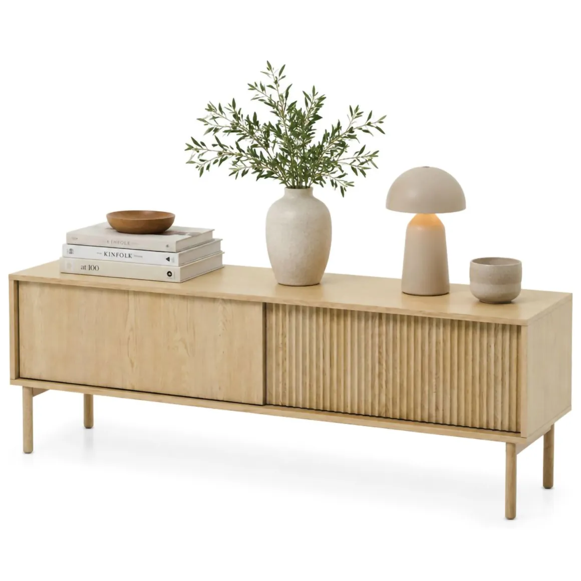 Mobili Porta Tv > Dmora Mobile Porta tv 2 Ripiani 2 Ante 180x47x35h cm, 4 Vani - Cantoira Marrone Rovere