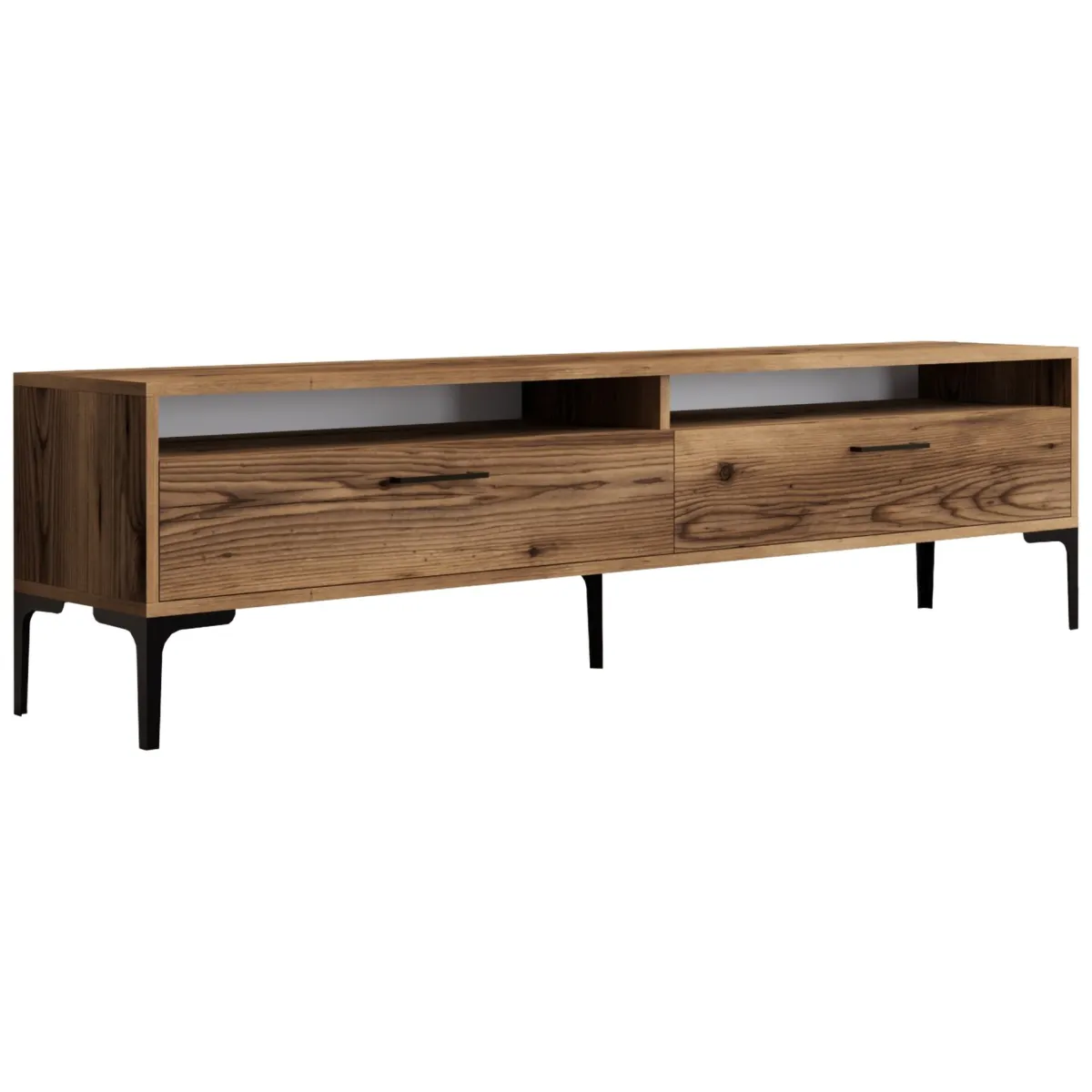 Mobili Porta Tv > Dmora Mobile Porta tv 2 Ripiani 2 Ante 180x47x35h cm, 4 Vani - Cantoira Marrone Rovere