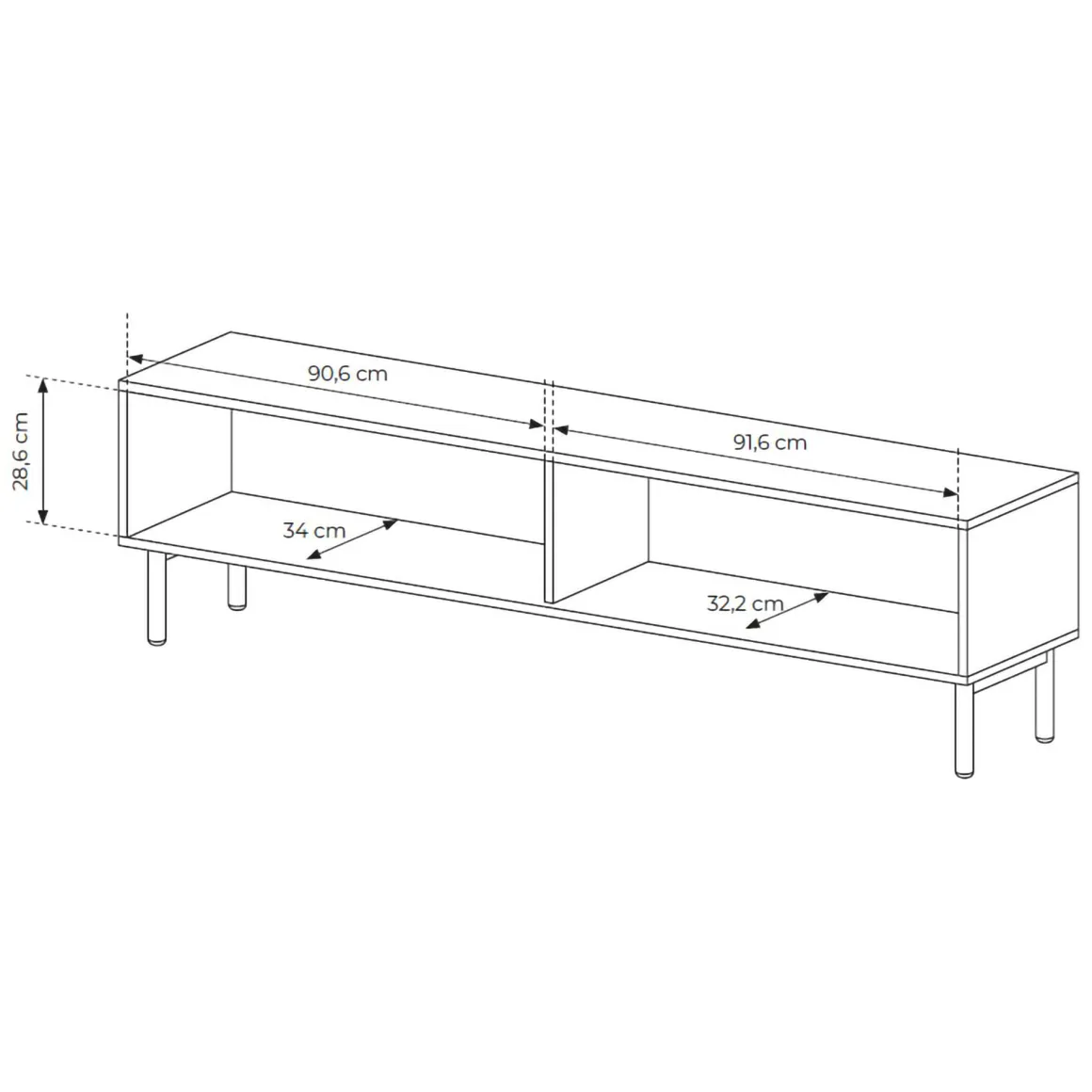 Mobili Porta Tv > Dmora Mobile Porta tv 2 Ripiani 4 Vani 100x30x40h cm, Peso Supportato 40 kg - Foglizzo Marrone Rovere