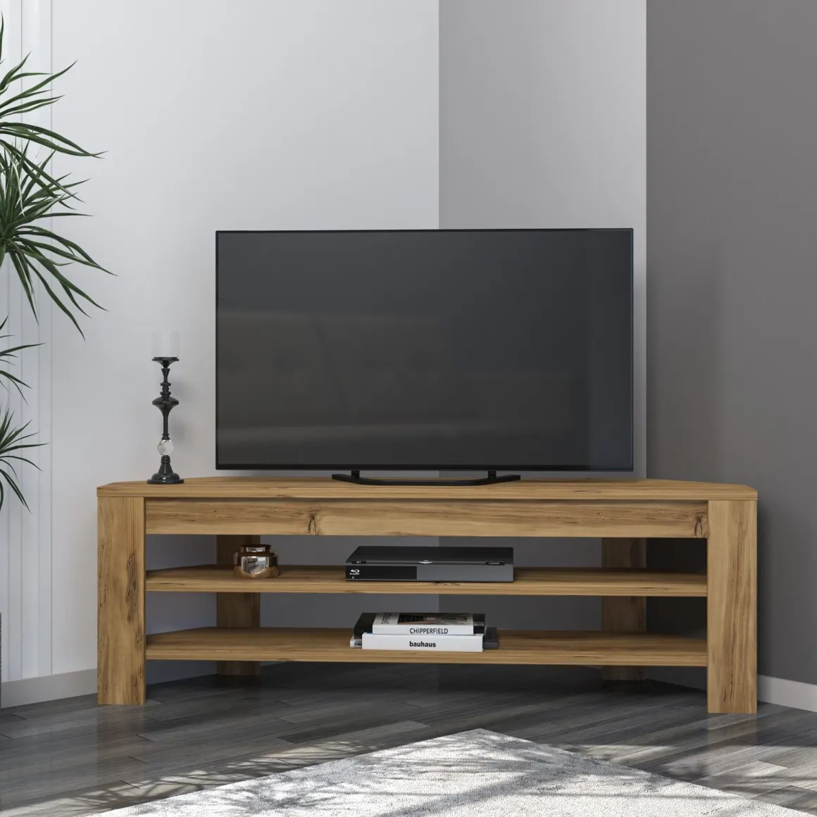 Mobili Porta Tv > Dmora Mobile Porta tv 2 Vani 2 Ante 160x36x45h cm, Apertura a Ribalta - Palmi Marrone Rovere