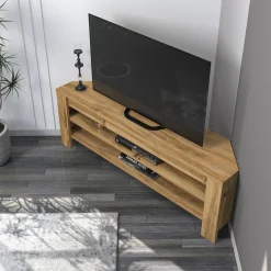 Mobili Porta Tv > Dmora Mobile Porta tv 2 Vani 2 Ante 160x36x45h cm, Apertura a Ribalta - Palmi Marrone Rovere