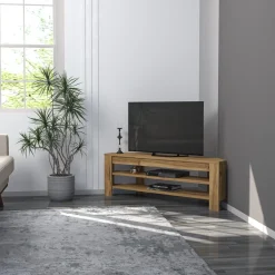 Mobili Porta Tv > Dmora Mobile Porta tv 2 Vani 2 Ante 160x36x45h cm, Apertura a Ribalta - Palmi Marrone Rovere