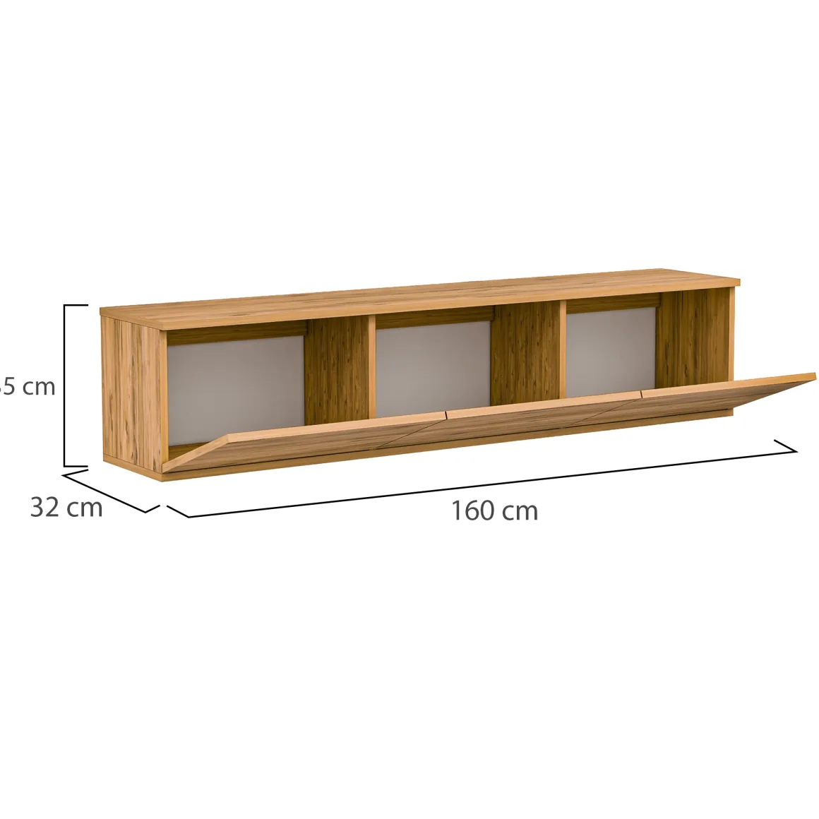 Mobili Porta Tv > Dmora Mobile Porta tv 3 Vani 3 Ante 160x32x35h cm, Apertura a Ribalta - Surrigone Marrone Rovere