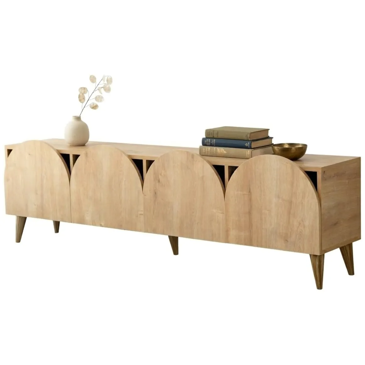 Mobili Porta Tv > Dmora Mobile Porta tv 4 Vani Un'anta 140x29x45h cm, Apertura Battente - Fumane Marrone Rovere