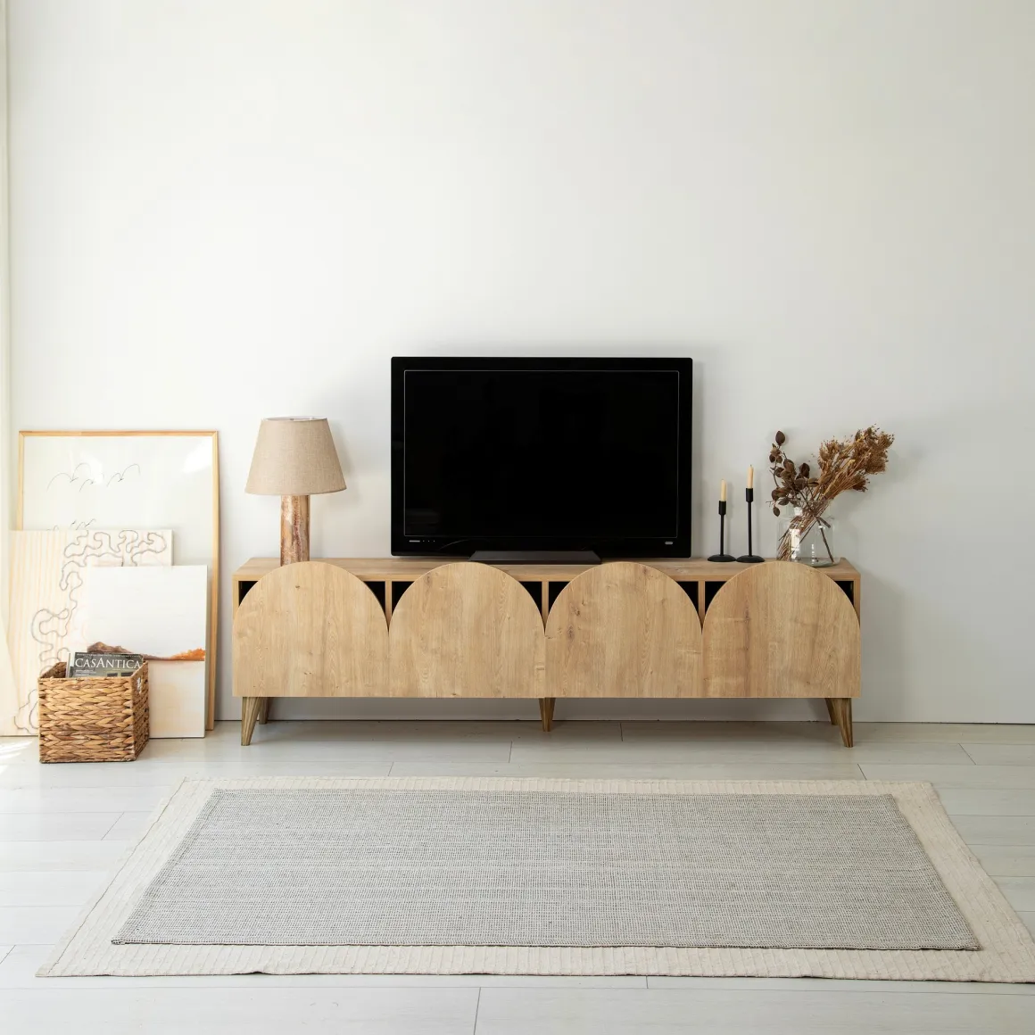 Mobili Porta Tv > Dmora Mobile Porta tv 4 Vani Un'anta 140x29x45h cm, Apertura Battente - Fumane Marrone Rovere