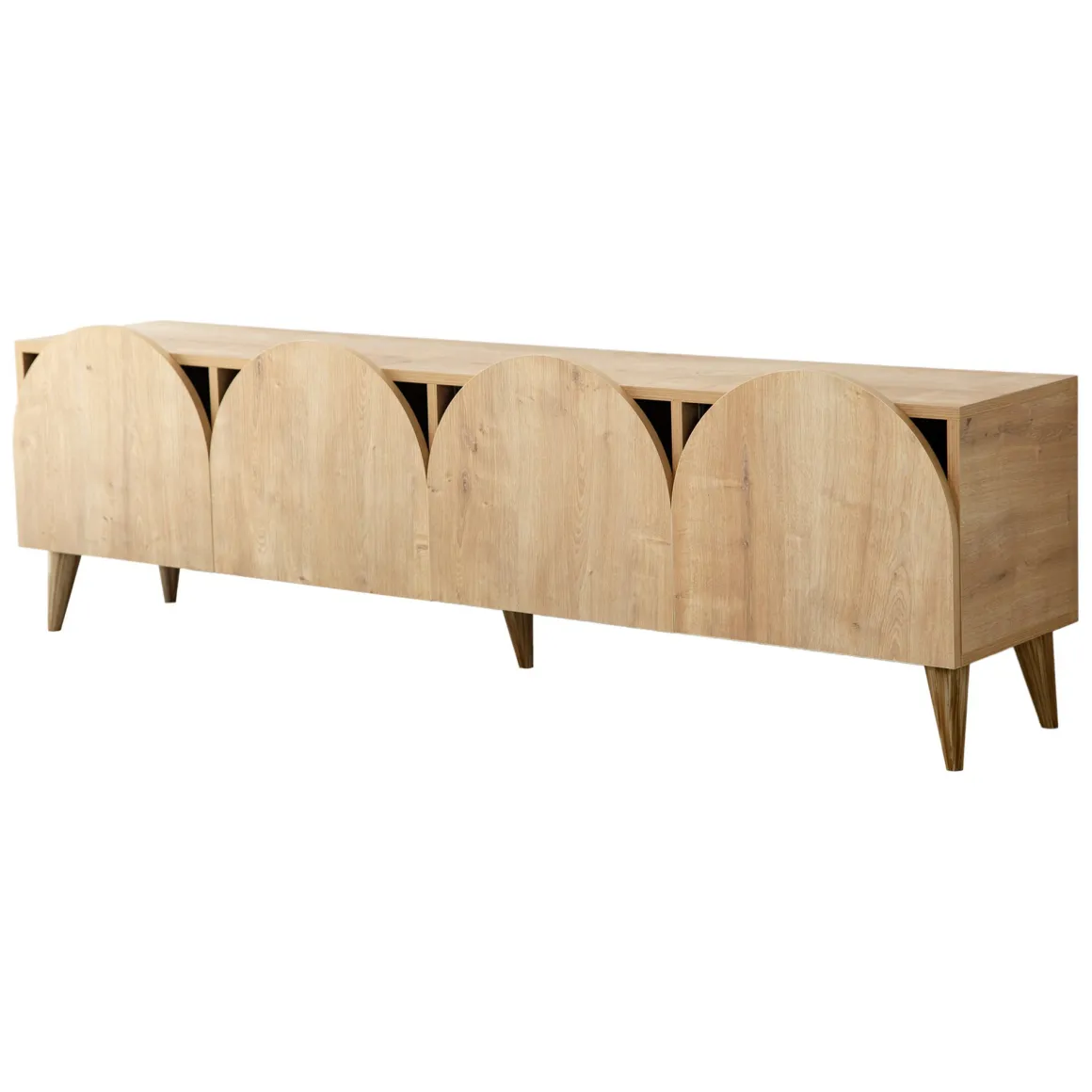 Mobili Porta Tv > Dmora Mobile Porta tv 4 Vani Un'anta 140x29x45h cm, Apertura Battente - Fumane Marrone Rovere