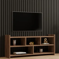 Mobile Porta tv Marrone Rovere 5 Ripiani 5 Vani 118x28x55h cm, Peso Supportato 40 kg - Loreglia