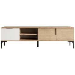 Mobile Porta tv Marrone Rovere Bianco Bianco 2 Ante Apertura a Ribalta 180x33x49h cm, 3 Vani - Imerese