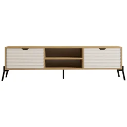 Mobili Porta Tv > Dmora Mobile Porta tv 4 Vani 4 Ante 180x35x50h cm, Apertura a Ribalta - Scodosia Marrone Rovere chiaro