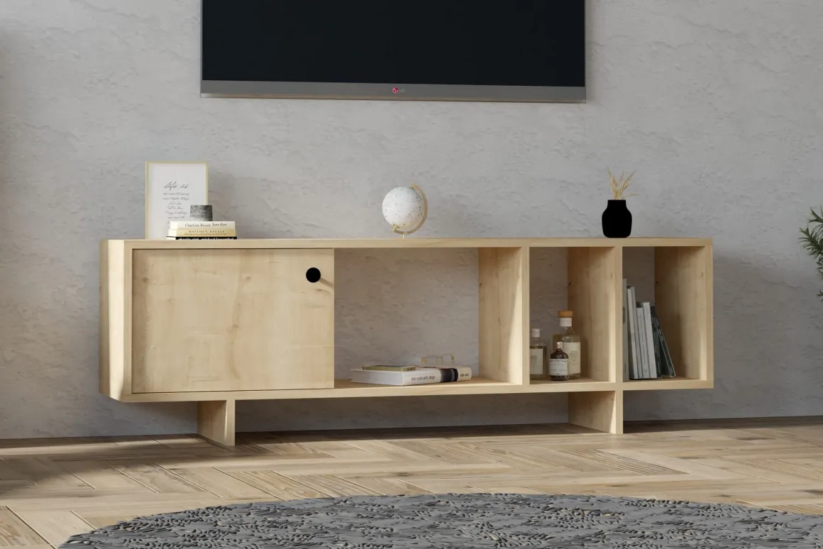 Mobile Porta tv Marrone Rovere Chiaro 4 Vani Un'anta 140x29x45h cm, Apertura Battente - Pralormo