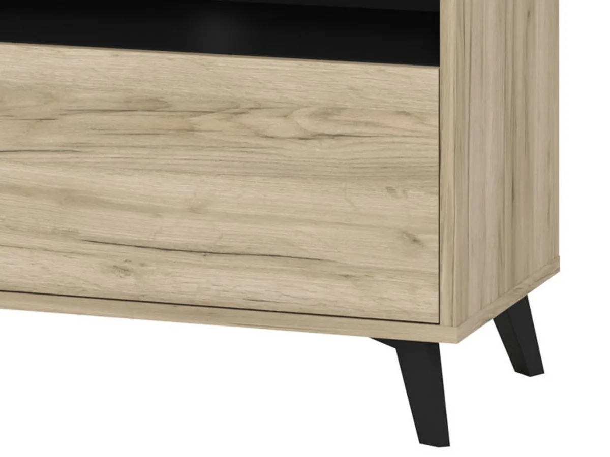 Mobili Porta Tv > Dmora Mobile Porta tv Marrone Rovere Grigio Nero 3 Ripiani Un'anta 137.5x40x57.5h cm, 4 Vani - Platania Nero, Marrone Rovere grigio