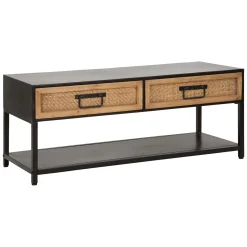 Mobile Porta tv Marrone Rovere Nero 2 Cassetti 2 Ripiani 95x38x38h cm, Finiture in Rattan - Boquete
