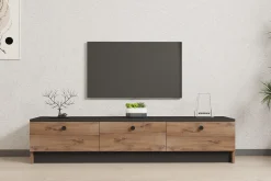 Mobile Porta tv Marrone Rovere Nero 3 Ante Apertura a Ribalta 160x35x35h cm, 3 Vani - Sovere
