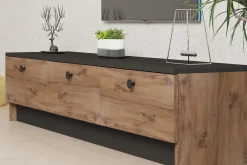 Mobile Porta tv Marrone Rovere Nero 3 Ante Apertura a Ribalta 160x35x35h cm, 3 Vani - Sovere