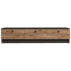 Mobile Porta tv Marrone Rovere Nero 3 Ante Apertura a Ribalta 160x35x35h cm, 3 Vani - Sovere