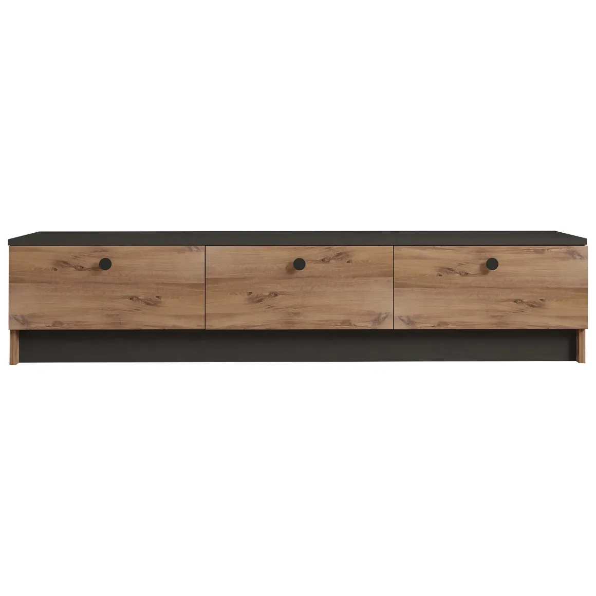 Mobile Porta tv Marrone Rovere Nero 3 Ante Apertura a Ribalta 160x35x35h cm, 3 Vani - Sovere