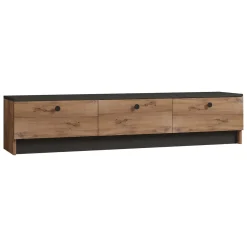 Mobile Porta tv Marrone Rovere Nero 3 Ante Apertura a Ribalta 160x35x35h cm, 3 Vani - Sovere