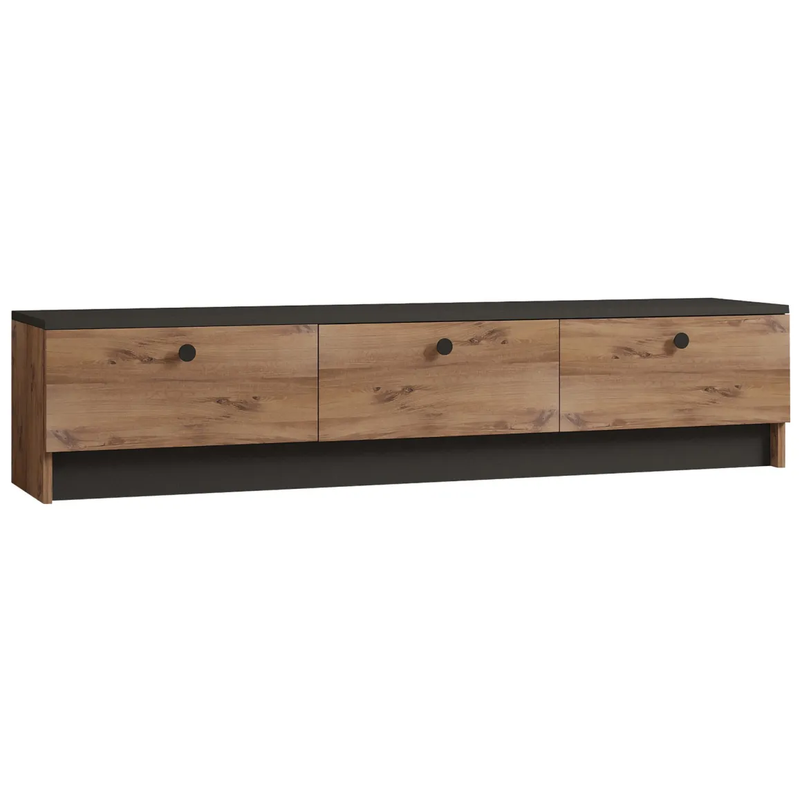 Mobile Porta tv Marrone Rovere Nero 3 Ante Apertura a Ribalta 160x35x35h cm, 3 Vani - Sovere