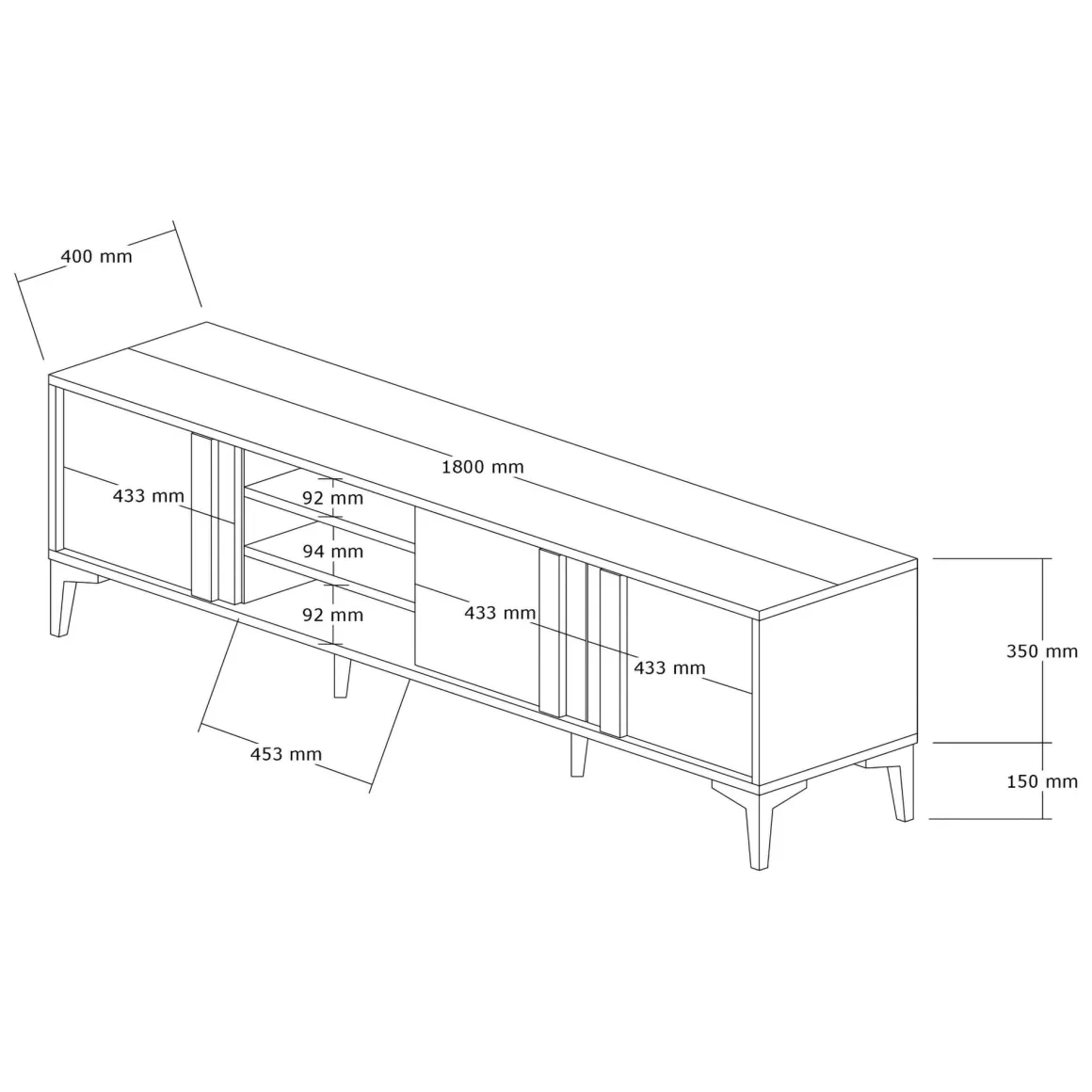 Mobile Porta tv Marrone Rovere Nero Antracite 2 Ripiani 3 Ante 180x40x50h cm, 6 Vani - Gruaro